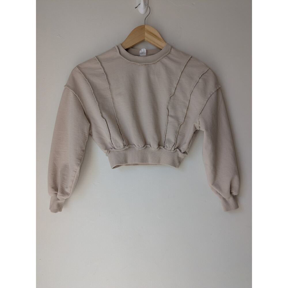 Shein Girls Teen Crop Top Casual Long Sleeve Tan Size 10-11Years EUC